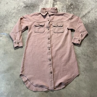 Pilcro Dress Womens XS Pink Corduroy Oversized Collared Button Front - Image 1 of 4