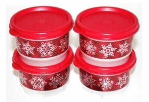 4 tazas de aperitivos Tupperware nuevas de 4 oz. Contenedores Rojo Navidad Copos de Nieve Set ❤️ - Imagen 1 de 1