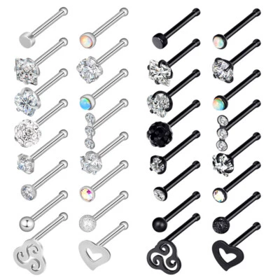 Juego de 32 piezas de anillos para nariz acero quirúrgico L curva hueso perno tornillo barra perforación 20G Foto 1 de 4