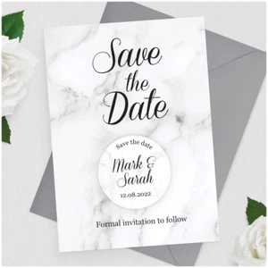 Marble Effect PERSONALISED Modern Wedding Save The Date Cards Fridge Magnets - Picture 1 of 4