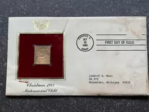 1981 Christmas Madonna And Baby Golden First Day Issue Stamp USA - Picture 1 of 6
