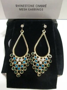 AVON RHINESTONE OMBRE MESH EARRINGS GOLD-TONED WITH BEAUTIFUL RHINESTONE ACCENTS - Picture 1 of 5