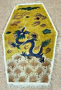 c1930s ANTIQUE ART DECO WALTER NICHOLS CHINESE RUG 4.9X3 Great Dragon Hexagon Sh