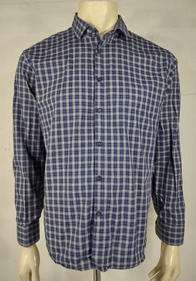 Camisa Billy Reid Azul Oscuro Cuadros 100% Algodón Manga Larga Botón Delantero Hombre Grande Foto 1 de 4