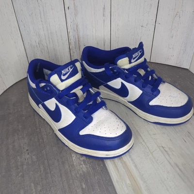 Nike Dunk низкий ретро мальчиков размер 1,5Y белый синий Athletic кожаные туфли кроссовки - Изображение 1 из 4