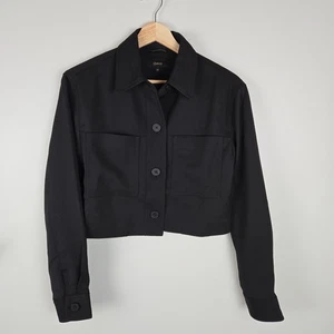 Quince Stretch Crepe Black Jacket Cropped Button Front XS Utility Classic Grunge - Picture 1 of 10
