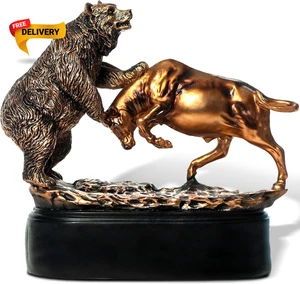 Statua Toro e Orso Wall Street Toro Statuina 9X9,5 Decorazione Mercato Azionario Scultura... - Foto 1 di 12
