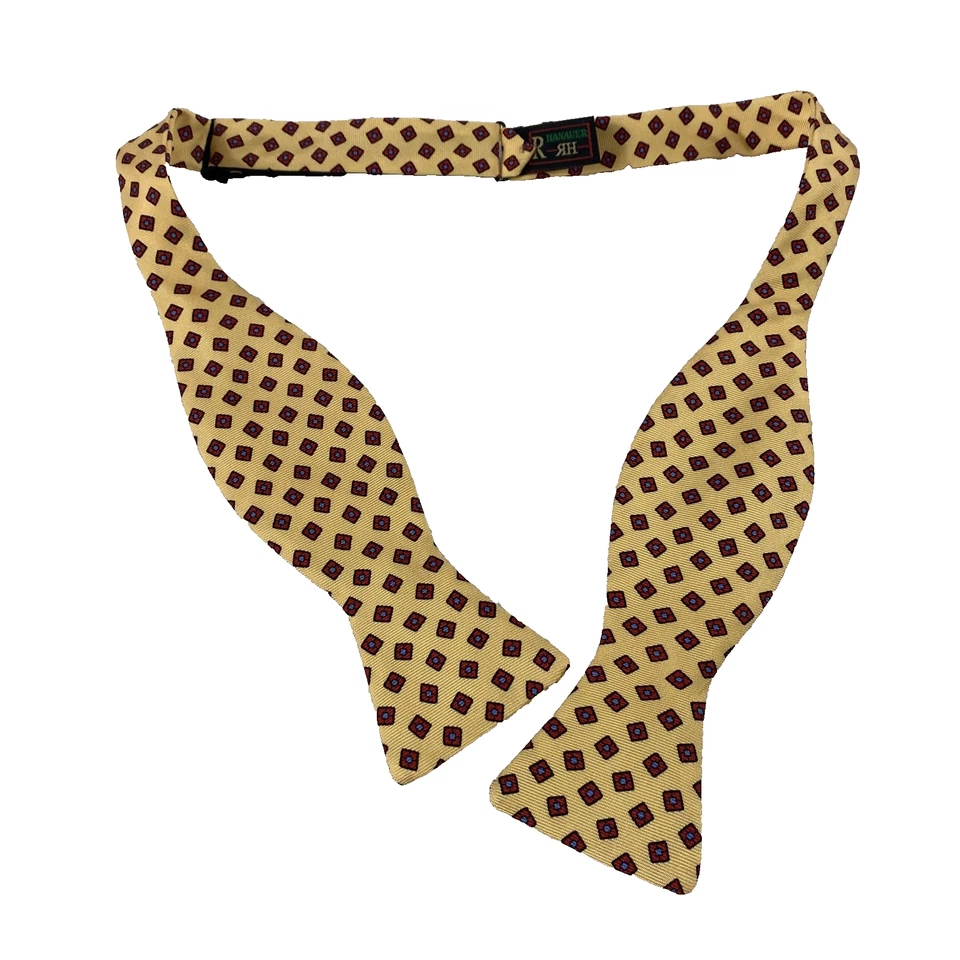 R. Hanauer Bow Tie Mens One Size Yellow Gold Silk Self-Tie Handmade Made in USA - Изображение 1 из 4