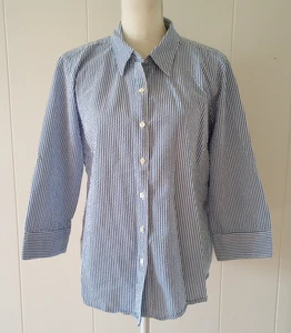 LL Bean Vacationland Seersucker Button Front Shirt Womens XL Blue White Coastal - Picture 1 of 8