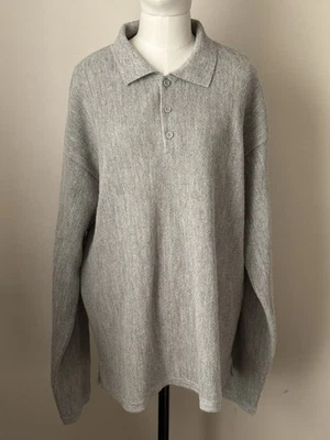 Peruvian Connection Men’s 100% Alpaca Collared Jumper XL Grey Soft Pullover - Image 1 of 4