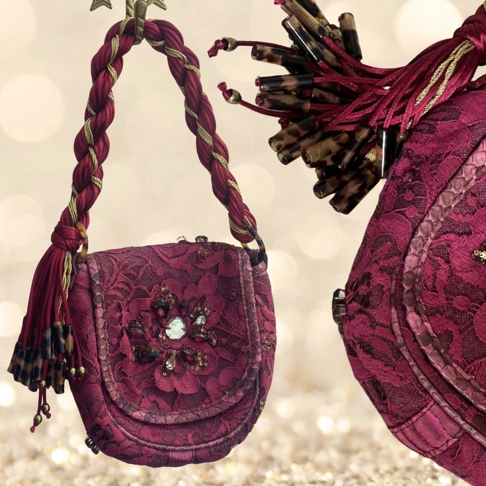 Cartera De Colección Donna Karan Borgoña Encaje Boho Chic Caprichoso  Foto 1 de 4