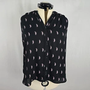 Grace Sleeveless Blouse Women's 0X Button Down V Neck Black Paisley Pattern NWT - Picture 1 of 7