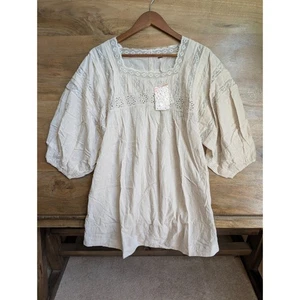 Free People Blouse Top Womens Small Beige Azalea Lace Long Sleeve Scoop Neck NWT - Picture 1 of 3