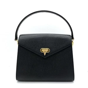 Bolso de Mano Valentino Garavani Cuero Negro Logo Dorado Herrajes Auténtico Usado - Imagen 1 de 9