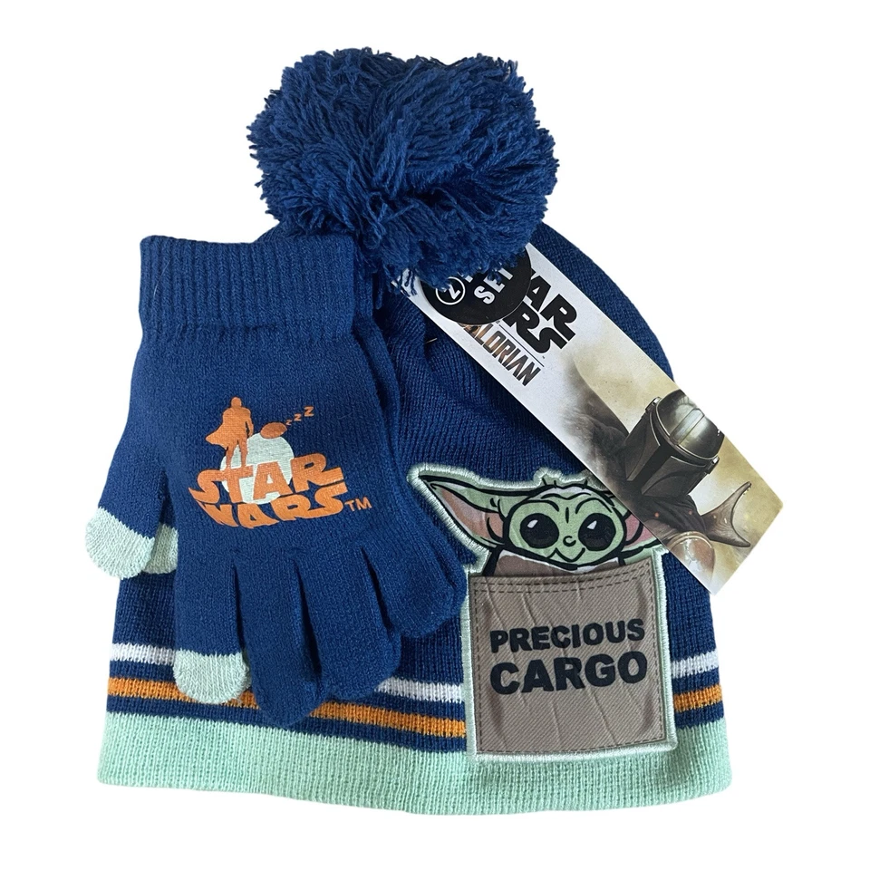 Disney Star Wars 2pc Kids Beanie Hat & Glove Set Grogu Yoda Precious Cargo