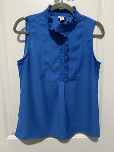 J.CREW Rüschenbesatz Krepp Tank Top hochgeschlossen Popover Knopfleiste blau Größe 4 - Bild 1 von 4