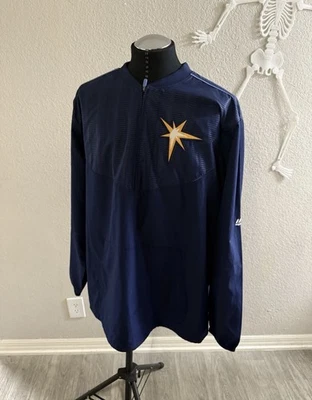 Authentic Majestic Tampa Bay Rays Team Issued Half Zip Windbreaker Rare - Image 1 of 4