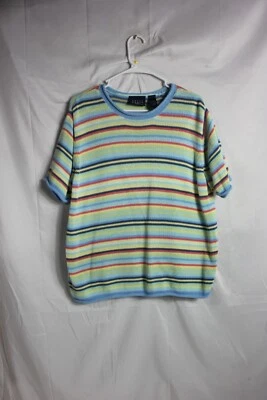 Suéter de mujer Crazy Horse a rayas manga corta cuello redondo pulóver grande Foto 1 de 4