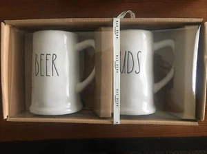 RAE DUNN ‘BEER’ and ‘SUDS’ Black Ceramic Steins Pint Size Mugs Set Fathers Day - Picture 1 of 2