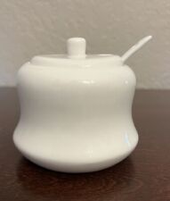 Vintage Porcelain Sugar Bowl With Lid And Spoon White