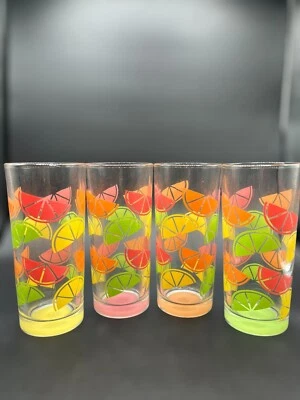 Juego de 4 vasos Highball de cítricos naranja limón lima nuevos con etiquetas coloridos brillantes Foto 1 de 4