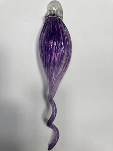 Beautiful Hand Blown Crackled Studio Art Glass Purple Ornament~15" - Picture 1 of 3