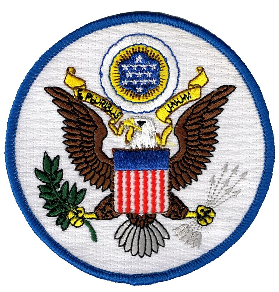 GRAN SELLO DE ESTADOS UNIDOS PARCHE hierro bordado águila EE. UU. EE. UU. EMBLEMA REDONDO Foto 1 de 4