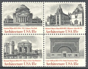 Scott 1931a, American Architecture, The 18¢ Block of 4 de 1981 - MNH - Imagen 1 de 1