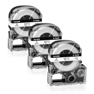 TONERTOP2014 3 PK 12mm Black on White LK-4WBN SS12KW Label Tape for LW300 500 700 600P SR950