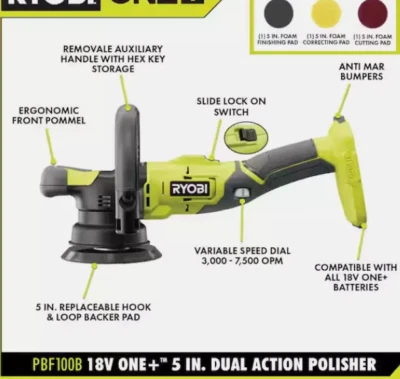 Ryobi 18V 5" Variable Speed Dual Action Polisher PBF100B (Tool Only) w/ 3 PC Set - Image 1 of 4