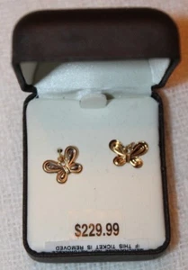 14K Yellow Gold Drop Dangle Butterfly Earrings - Picture 1 of 1