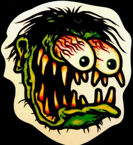 RAT ROD STICKER ”GREEN MONSTER BLOOD SHOT EYES" 3 1/2 X 3 3/4” GLOSSY - Picture 1 of 1