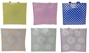 Shopping Grocery Bags Flower Polka Dot Designs Reusable Heavy Duty Carry Handles - Picture 1 of 15