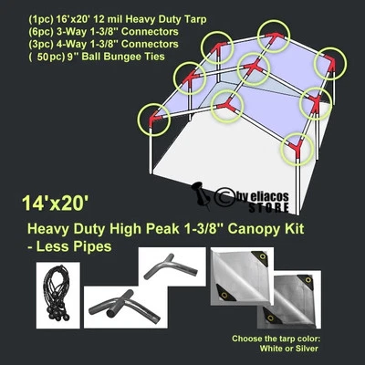 14'x20' Heavy Duty 1-3/8'' High Peak Carport Canopy Kit *PIPE POLES NOT INCLUDED