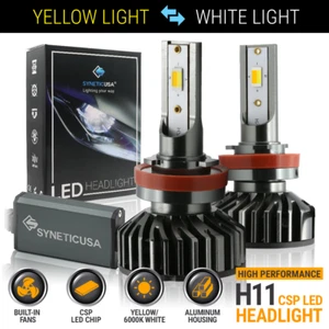 SYNETICUSA H11 H9 H8 LED Fog Light Bulbs Switchback Dual Color Yellow or White - Picture 1 of 10