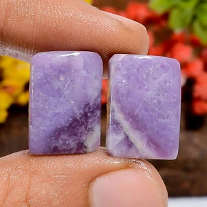 21 Ct Radiant Purple Lepidolite Cabochon Gemstone Pair Earrings Making 16X11X4mm - Picture 1 of 4