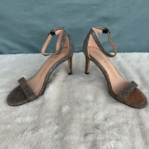 EUC Stuart Weitzman Neutral Straight Strap Sandal Sz 4 Glitter Strappy **defect - Picture 1 of 7