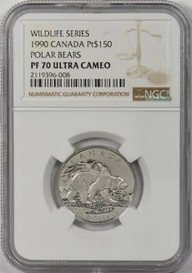 Canada 1990 $150 platinum Polar bear animal NGC Proof 70UC Wildlife series 0.5oz - Picture 1 of 2