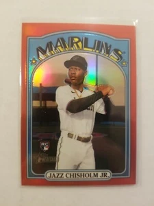 2021 Topps Heritage High Number Chrome Jazz Chisholm Jr. RC #665 Red Border /372 - Bild 1 von 2