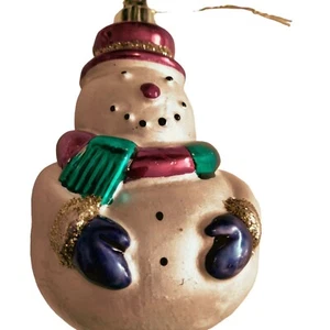 Muñeco de Nieve Adorno Navidad Oro Brillo Rojo Bufanda Púrpura Guantes - Imagen 1 de 6