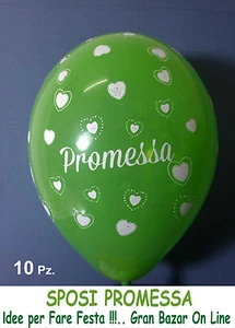 PALLONCINI VERDE PROMESSA SPOSI DECORATI con CUORI 10 Pz 12" 30 cm FESTA PARTY - Foto 1 di 1