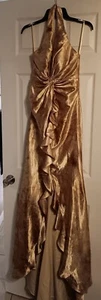 *Night Moves* Formal Gown, Size 10, Gold Shimmer, Halter, Ruffled, High Low - Picture 1 of 5