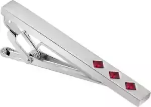 Shiny 0.45CT Princess Cut Red Ruby Three Gemstone Wedding Groom Tie Clip For Man - Picture 1 of 7