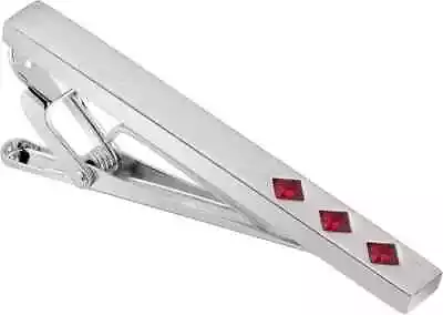 Shiny 0.45CT Princess Cut Red Ruby Three Gemstone Wedding Groom Tie Clip For Man - Image 1 of 4