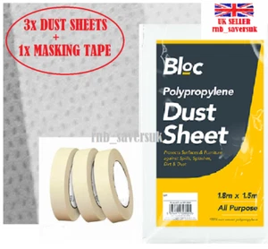 3x BLATT 1,8mX1,5m mit MASKIERBAND 24mmX50m komplettes Deko Set Vlies Poly - Bild 1 von 6