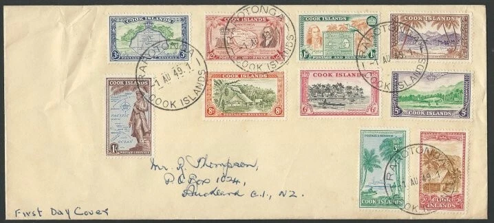 COOK IS 1949 Definitive set on FDC, ex Rarotonga...........................11577 - Image 1 of 1