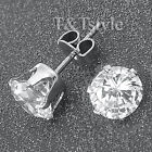 T&T Stainless Steel 7mm Clear CZ Round Stud Earrings 