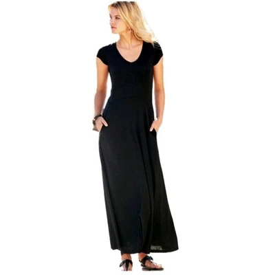 Peruvian Connection Black Hannah Maxi Dress Womens Sz XS Modal Blend Minimalist Foto 1 de 4