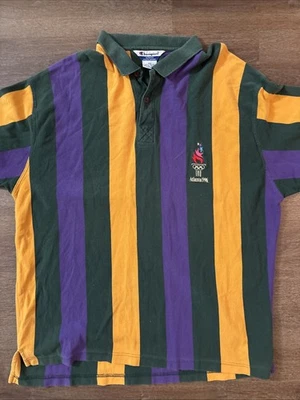 Raro Campeón Años 90 Atlanta Juegos Olímpicos Bloque de Color Hip Hop Polo Rayas 2XL Foto 1 de 4