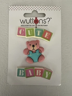 Teddy  Bear Cute Baby Themed Buttons Set of 3 Novelty Children Blumenthal WUTTON - Image 1 of 2